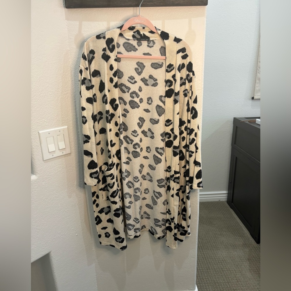 West Kei Cream Leopard Print Open Front Cardigan